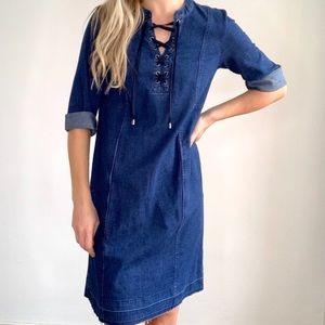 J. Jill Denim Petite lace up denim raw hem dress size Small Petite